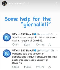Napoli, Rrahmani sbotta sui social: “Some help for the giornalisti”