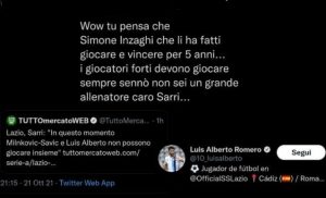 Luis Alberto-Sarri, scoppia la polemica: like ad un commento social contro l’allenatore che lo tiene in panchina
